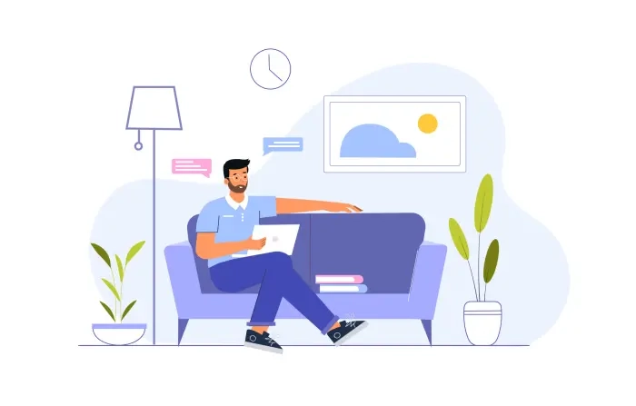 Work from Home Flat Character Illustration