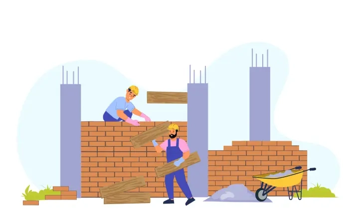 Worker Building Wall Character Illustration