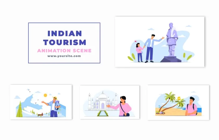 Famous Indian Tourist Places and Visitors Animation Scene