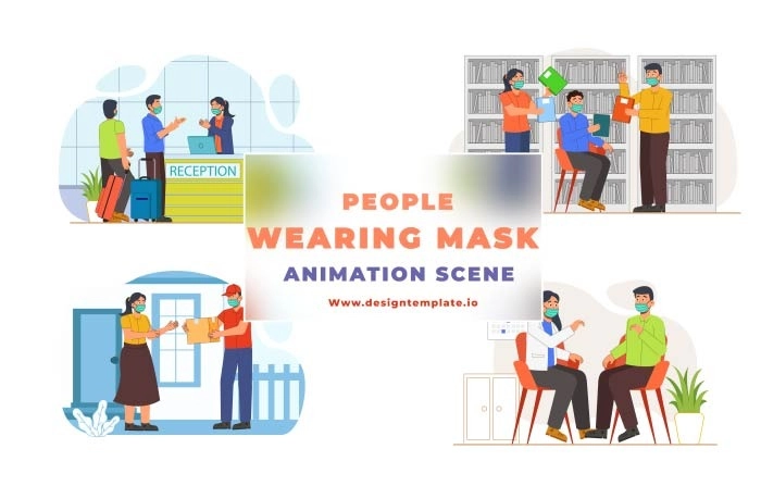 People Wearing Mask Animation Scene After Effects Template