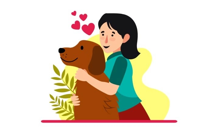 Cute Little Girl Hugging Her Dog Illustration Premium Vector