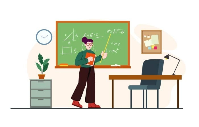 Offline School Teacher and Students Illustration Vector image