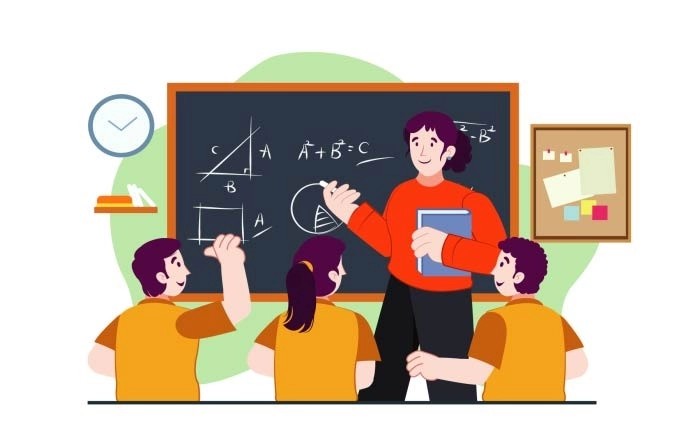 Offline School Teacher and Students Illustration