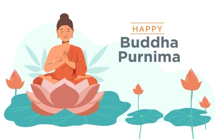 Buddha Purnima Wishes Greetings With Buddha And Lotus Illustration image