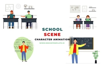 School Scene illustration Animation After Effects Template