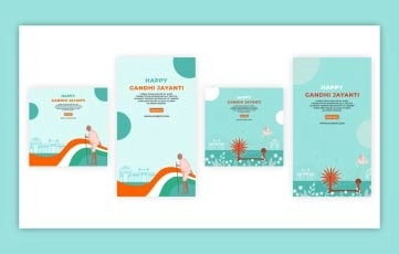 2D Animated Flat Character Gandhi Jayanti Instagram Story & Post Premiere Pro Templates