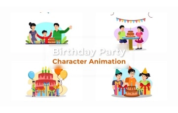 Download Flat Character Birthday Party Character Animation Premiere Pro Templates