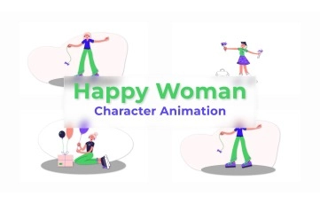 Vector Illustration Happy Woman Character Animation Premiere Pro Templates