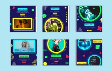 Glow Geometric Neon Instagram Post After Effects Template