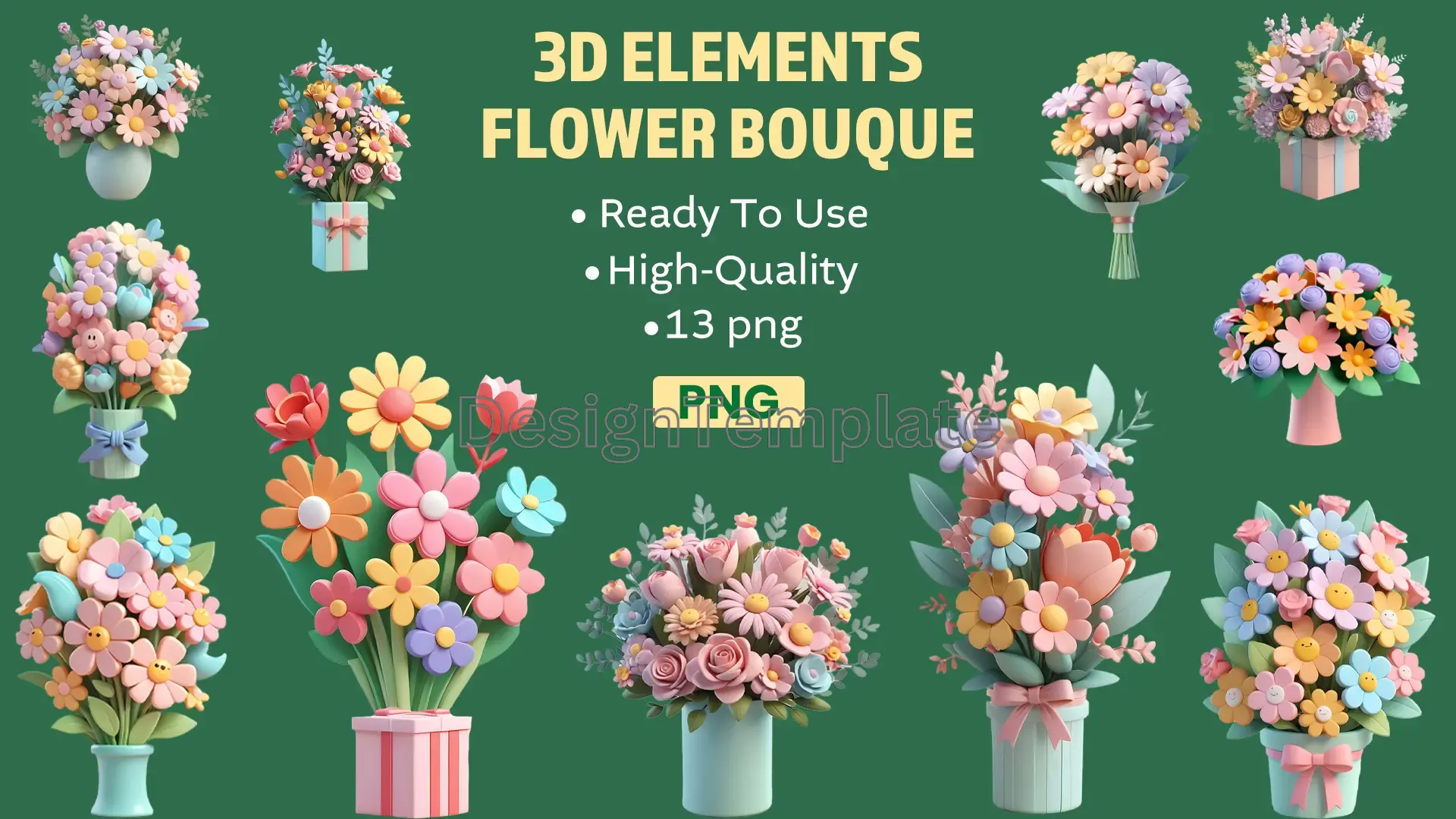 Colorful 3D Flower Bouquet Icons Pack | Images