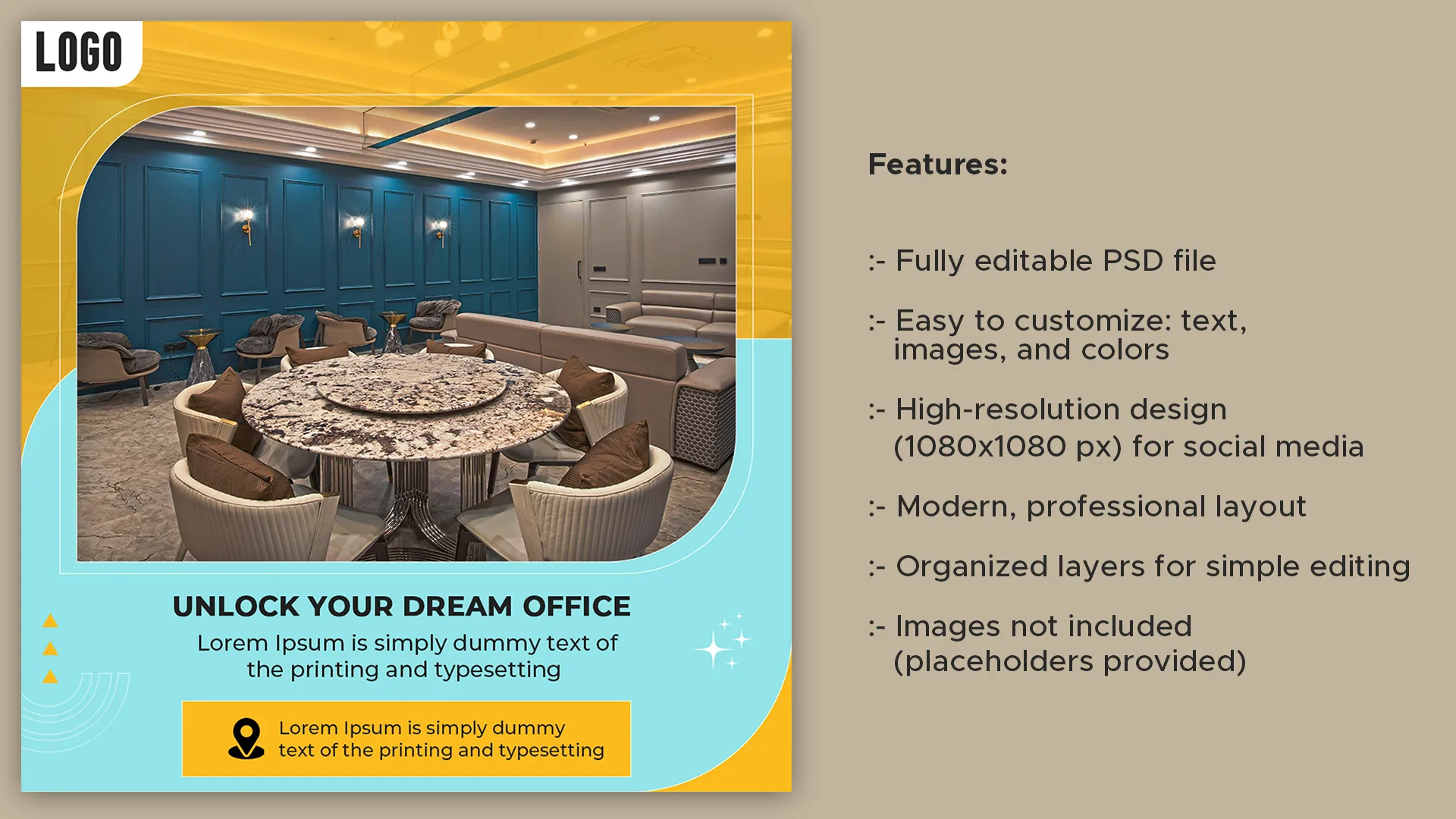 Luxury Office Space Promotion Social Media Template (PSD)