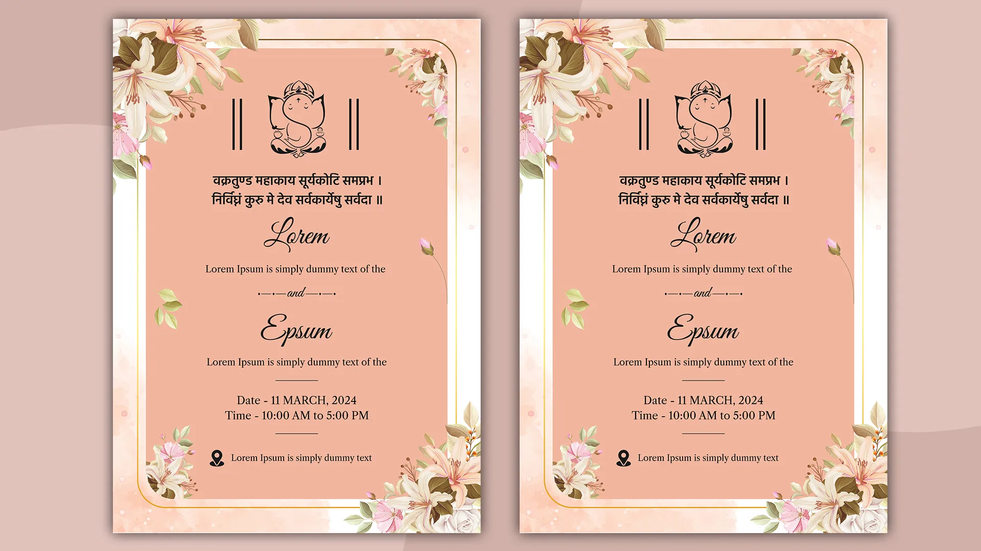 Charming Floral Wedding Invitation Template - Customizable PSD for Digital Use