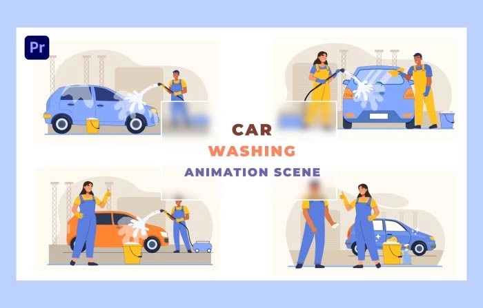 Car Washing Animation Scene Premiere Pro Template