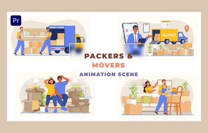 Packers And Movers Animation Scene Premiere Pro Template