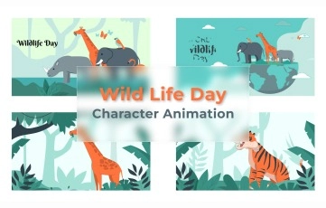 Wild Life Day Character Animation Scene After Effects Template