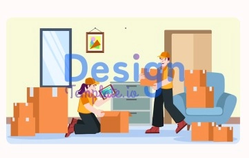 Movers And Package 2D Cartoon Character Animation Scene