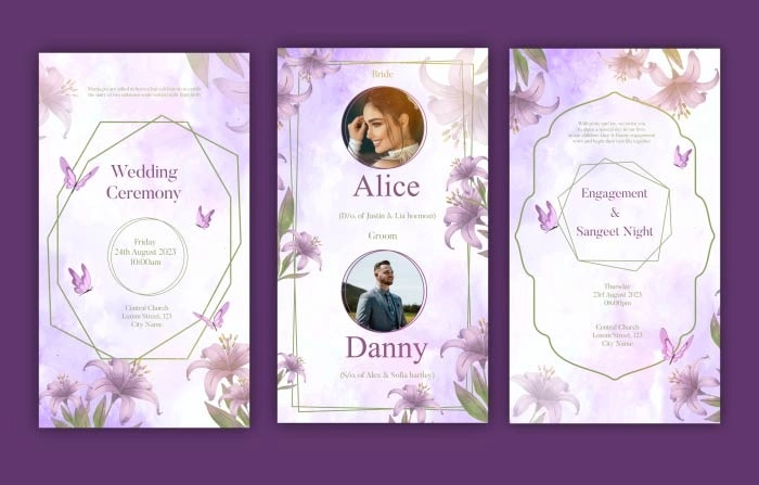 Watercolor Texture Wedding Invitation Instagram Story After Effects Template
