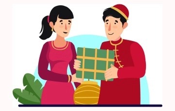 The Husband Gives The Wife A Thiet Viet Present Premium Vector Illustration