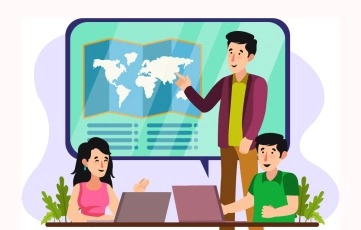 A Boy And Girl  Attending Online Lecture At Home Illustration Premium Vector image