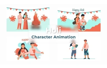 Holi Character Animation Scene Pack After Effects Template