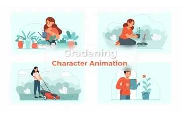 Gardening Character Animation Scene Pack After Effects Template