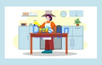Flat character Cooking Animation Scene