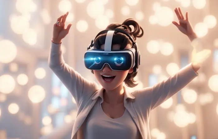 the Girl Experiencing the Future of Vr Art a Showcase 3D Cartoon Illustration
