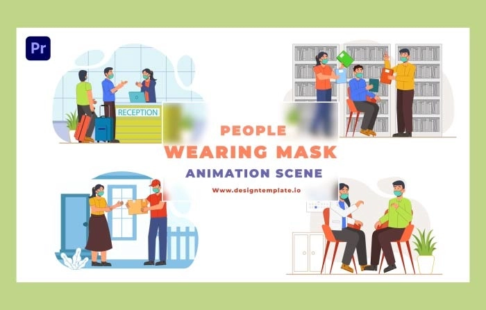 People Wearing Mask Animation Scene Premiere Pro Template