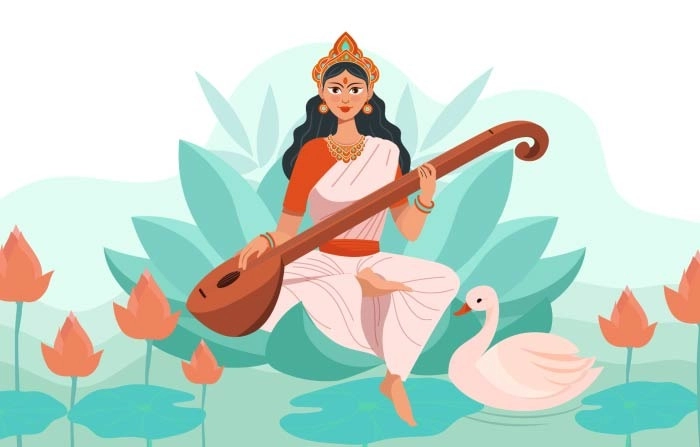 Goddess Saraswati Vasant Panchami Vector Illustration Stock Vector image