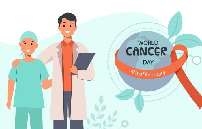 Best Premium Male Doctor With Cancer Patient Celebrate World Cancer Day Illustration Vector Format