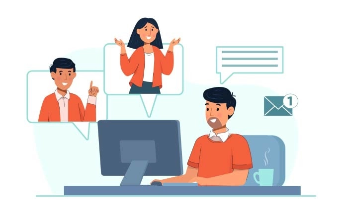 Online Meeting Via Video Conference Remote Work Illustration In Flat Style Premium Vector