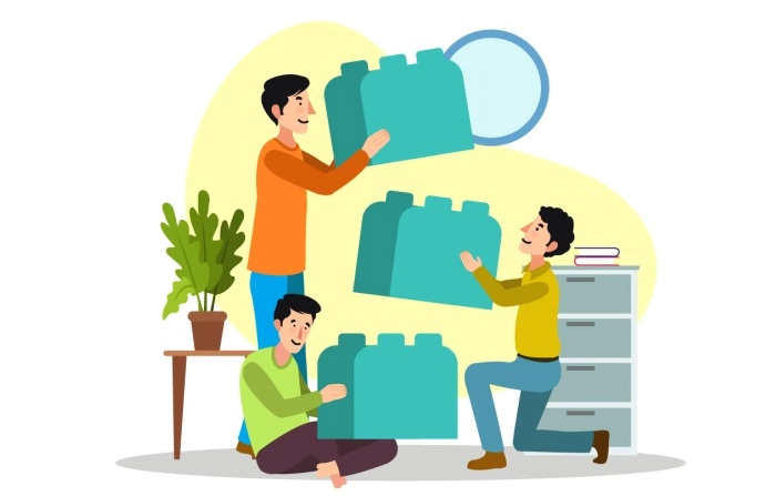 Teamwork People With Puzzle Pieces Concept Illustration Premium Vector image
