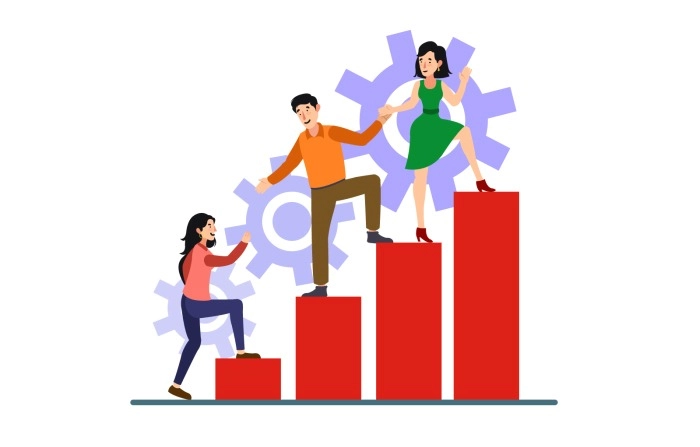 Leadership Concept With People Climb Up On Graph Premium Vector Illustration