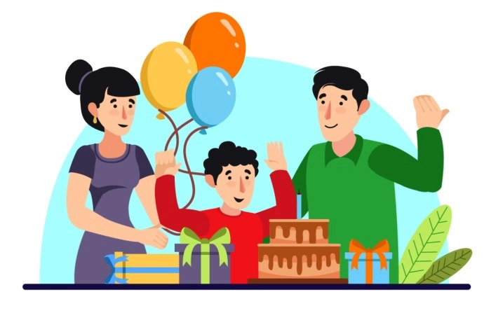 Family Celebrate Birthday Illustration Premium Vector