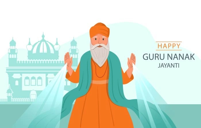 Flat Character Guru Nanak Jayanti Wishes Festival Of Sikh Celebration Background