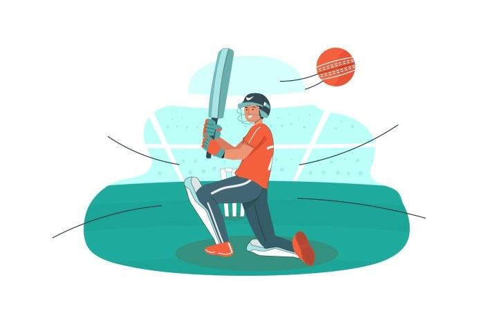 Side View Of Cricket Player Batting While Playing On The Field Against Clear Sky Illustration image