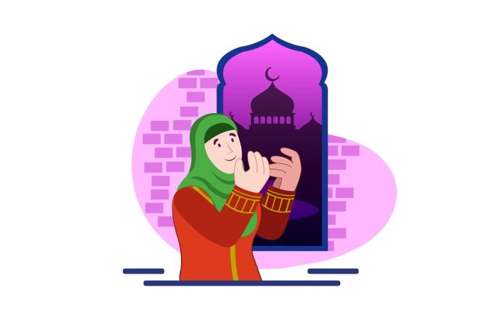 Vector Image Of Muslim Women Siting And Praying image
