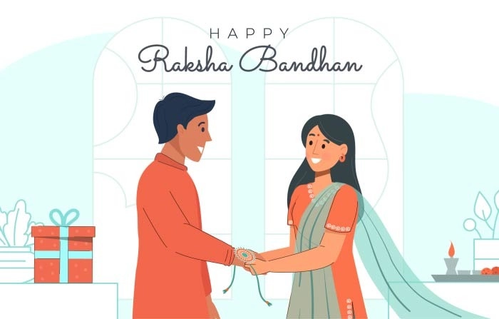 Illustration Of Brother And Sister Tying Rakhi On Raksha Bandhan Indian Festival