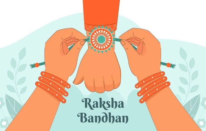 Sister Tying Rakhi on Brother's Wrist Hand Illustration Premium Vector
