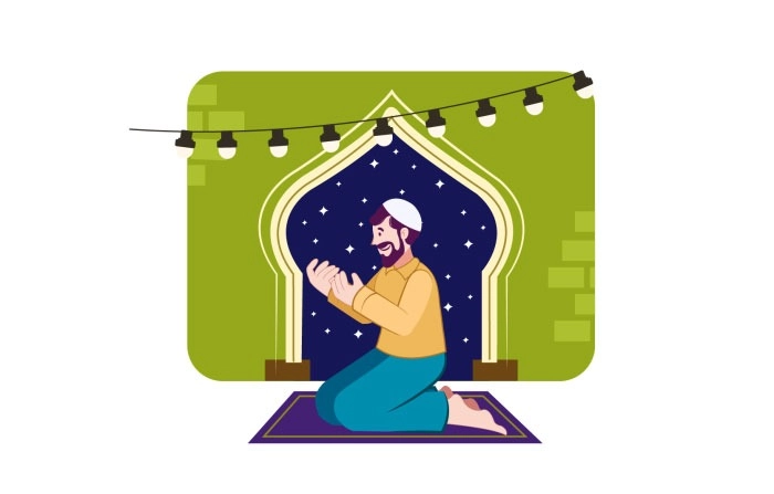 Illustration Of Muslim Man Praying At Mosque
