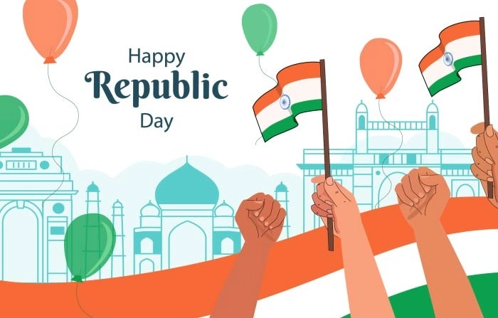 Happy Republic Day People Holding Indian Flag Vector Illustration image