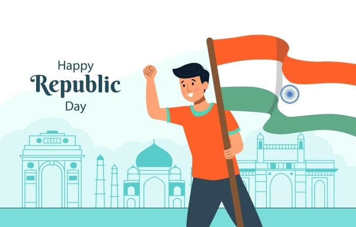 Happy Republic Day Of India Man Holding Flag Tricolor Background