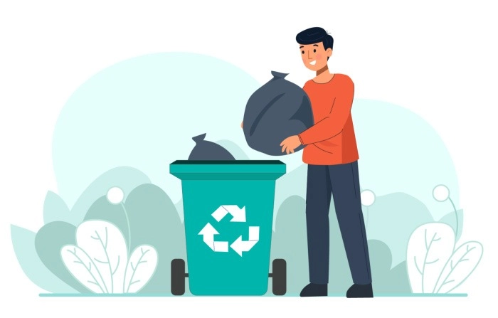 Waste Sorting Vector Concept Illustration Of A Man Trash Bags And Garbage Can Isolated image