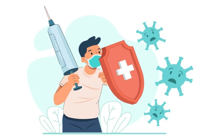 Young Boy Fighting Against Coronavirus With Vaccination illustration Premium Vector