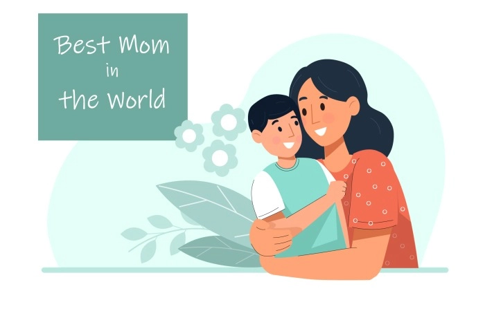Flat Vector Illustration Of Happy Mothers Day Mother Son Love image