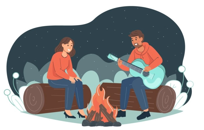 Lazy Weekends People Flat With Weekend Out Of Town And Romantic Date Of Couple Illustration
