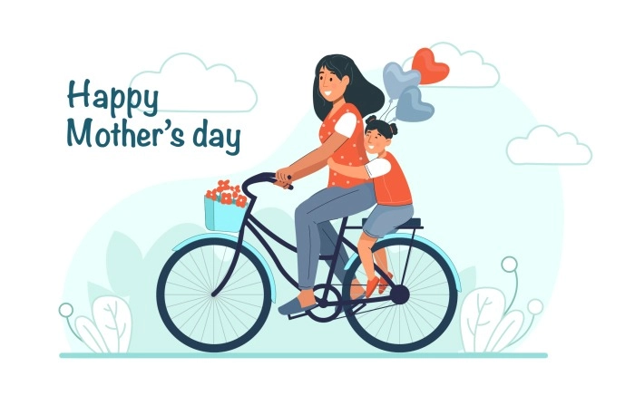 Mother Daughter Riding Bicycle Together Premium Vector Image