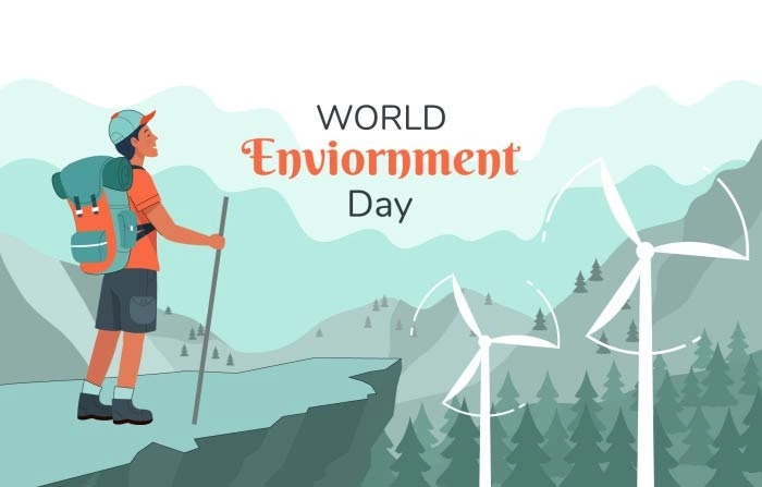 World Environment Day With Man In Nature Illustration Premium Vector image