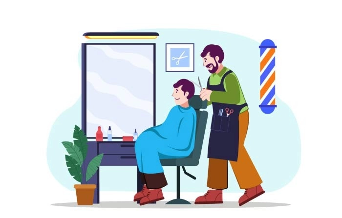 Barbershop Modern Flat Concept For Web Banner Design