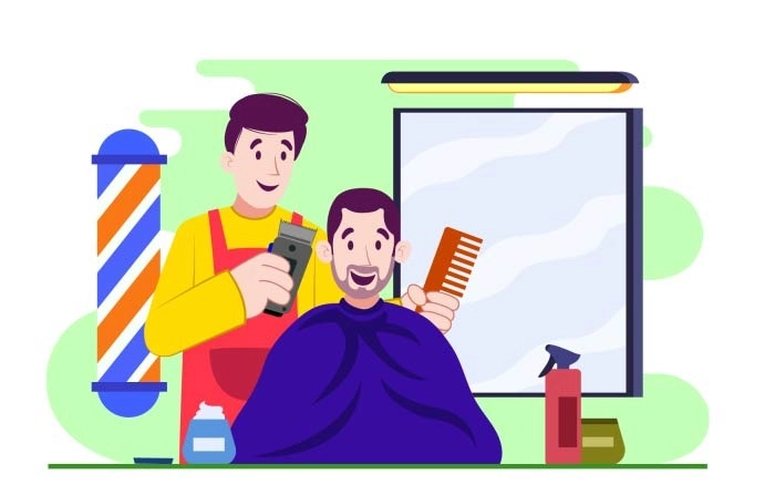 Barber With Trimmer And Comb Tools Giving Haircut To A Client